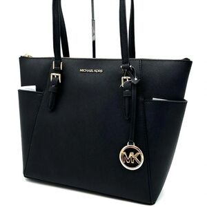 Michael Kors Large Charlotte Tote Bag Leather Black